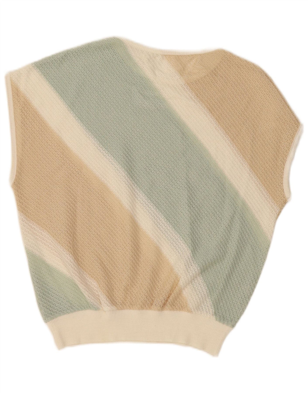 VINTAGE Damen Weste Tank Top UK 16 Groß Beige gestreift