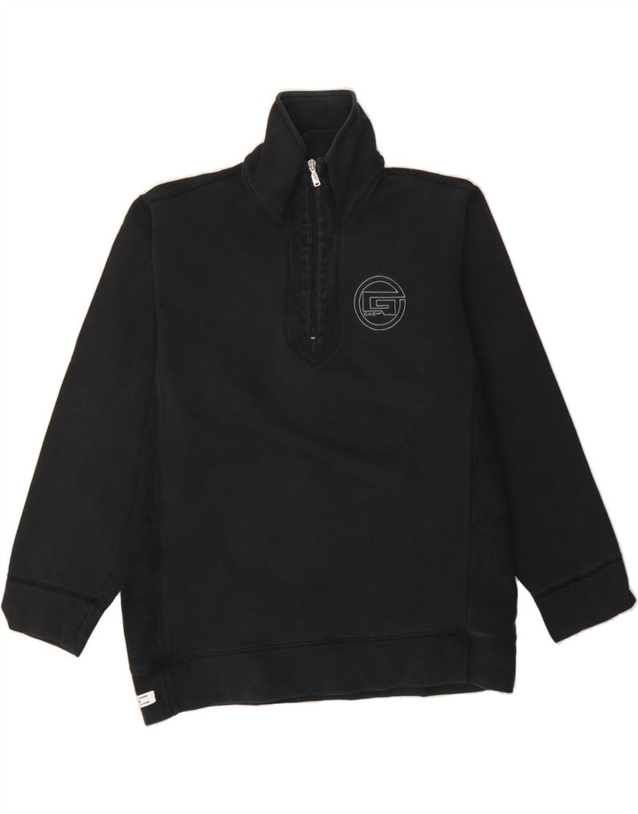 GAS Mens Zip Neck Sweatshirt Jumper Medium Black Cotton Vintage Gas and Second-Hand Gas from Messina Hembry 