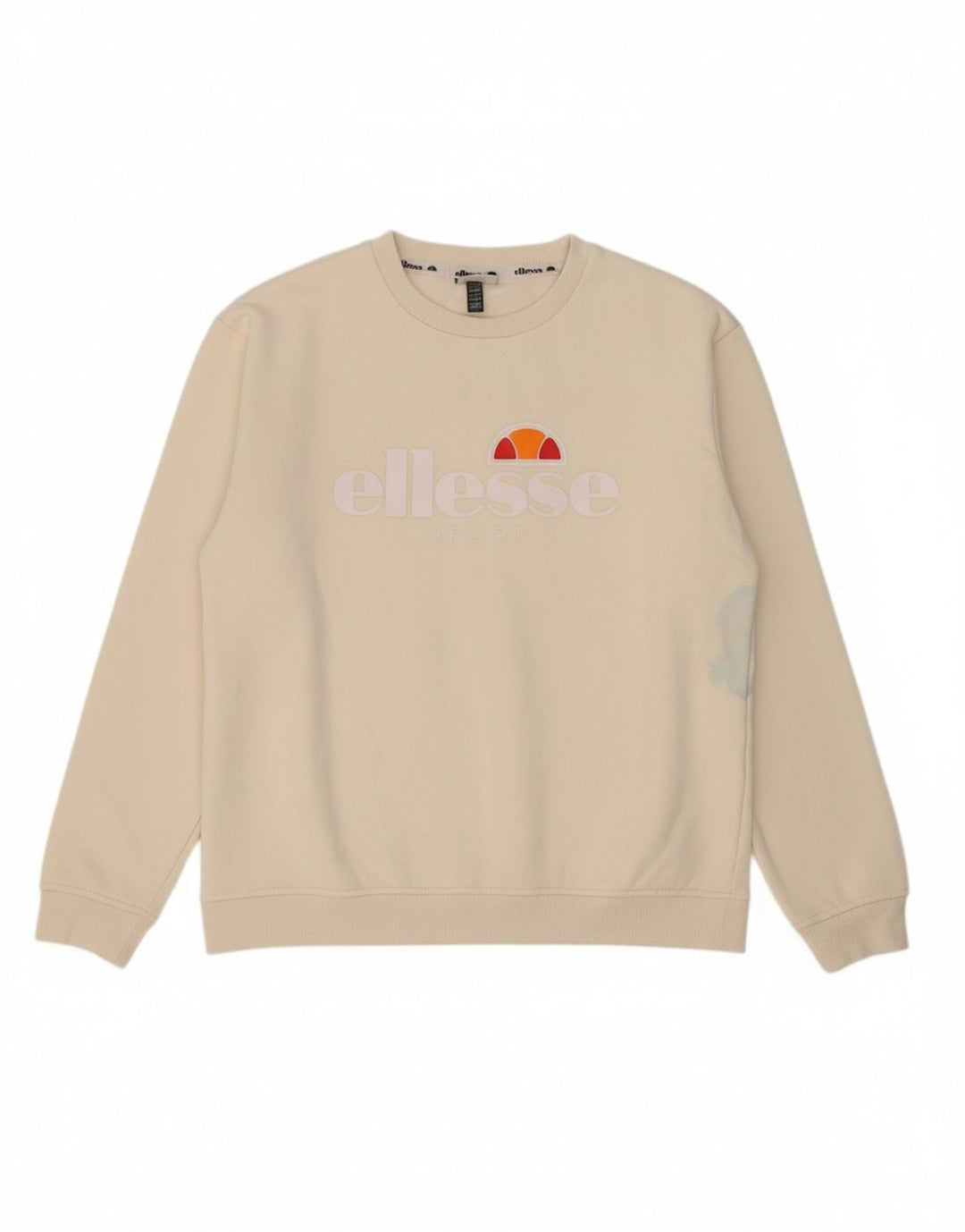 ELLESSE Womens Graphic Sweatshirt Jumper UK 16 Large Off White Cotton