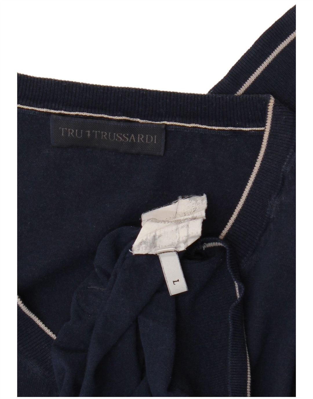 Trussardi Herren-Pullover mit V-Ausschnitt, Größe L, Marineblau