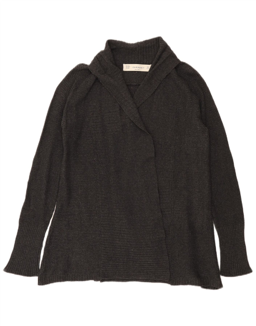 Offener Strickjackenpullover für Damen von Zara, UK 12, mittelgraue Baumwolle
