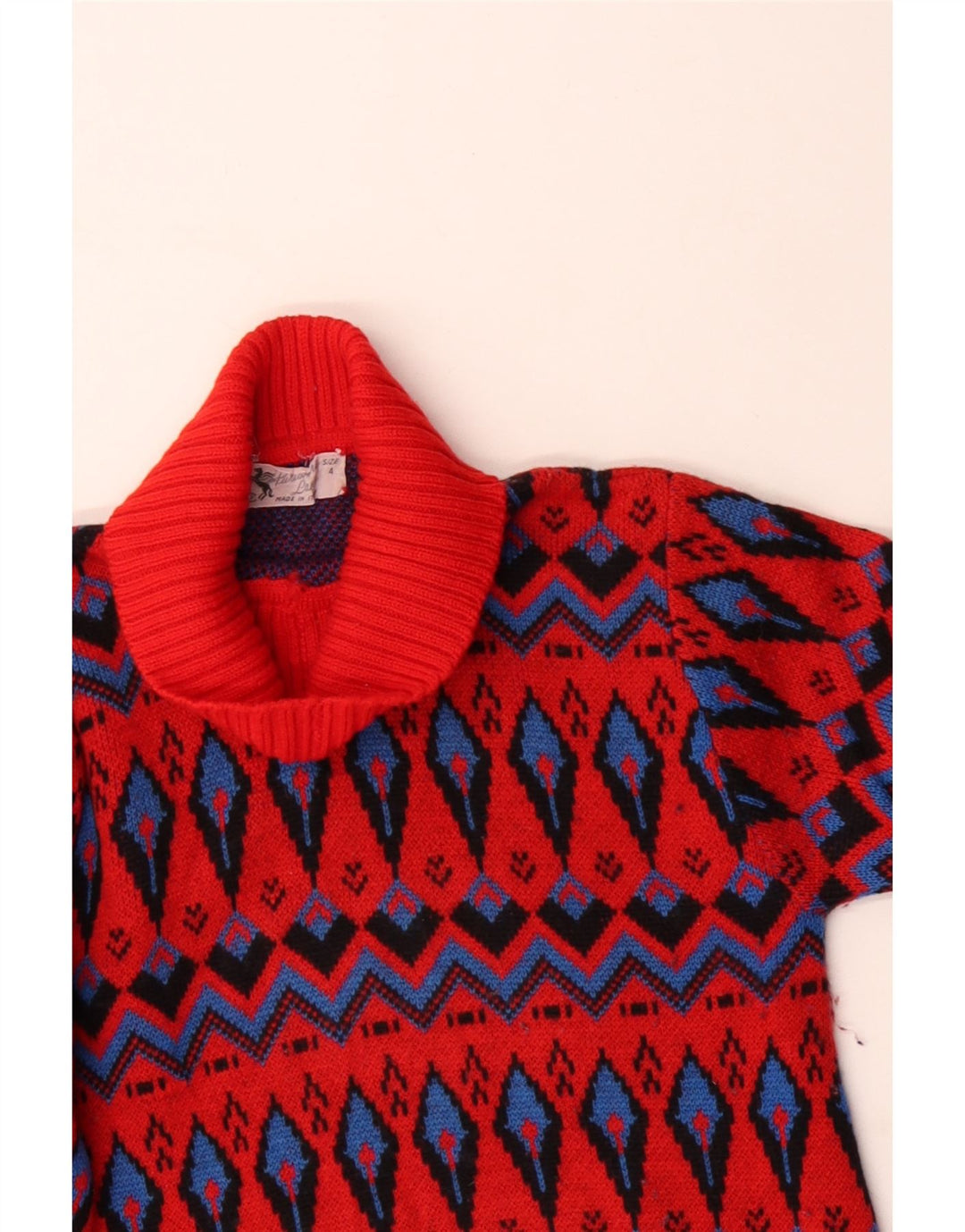 Vintage Damen Rollkragenpullover Pullover Größe 4 Kleine rote Fair-Isle-Wolle