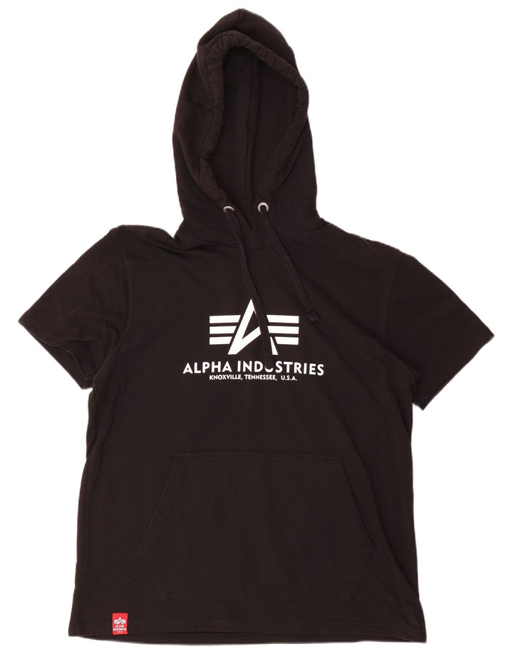 ALPHA INDUSTRIES Herren-Kapuzenpullover mit Grafik, kurzärmelig, XL, Schwarz, Baumwolle