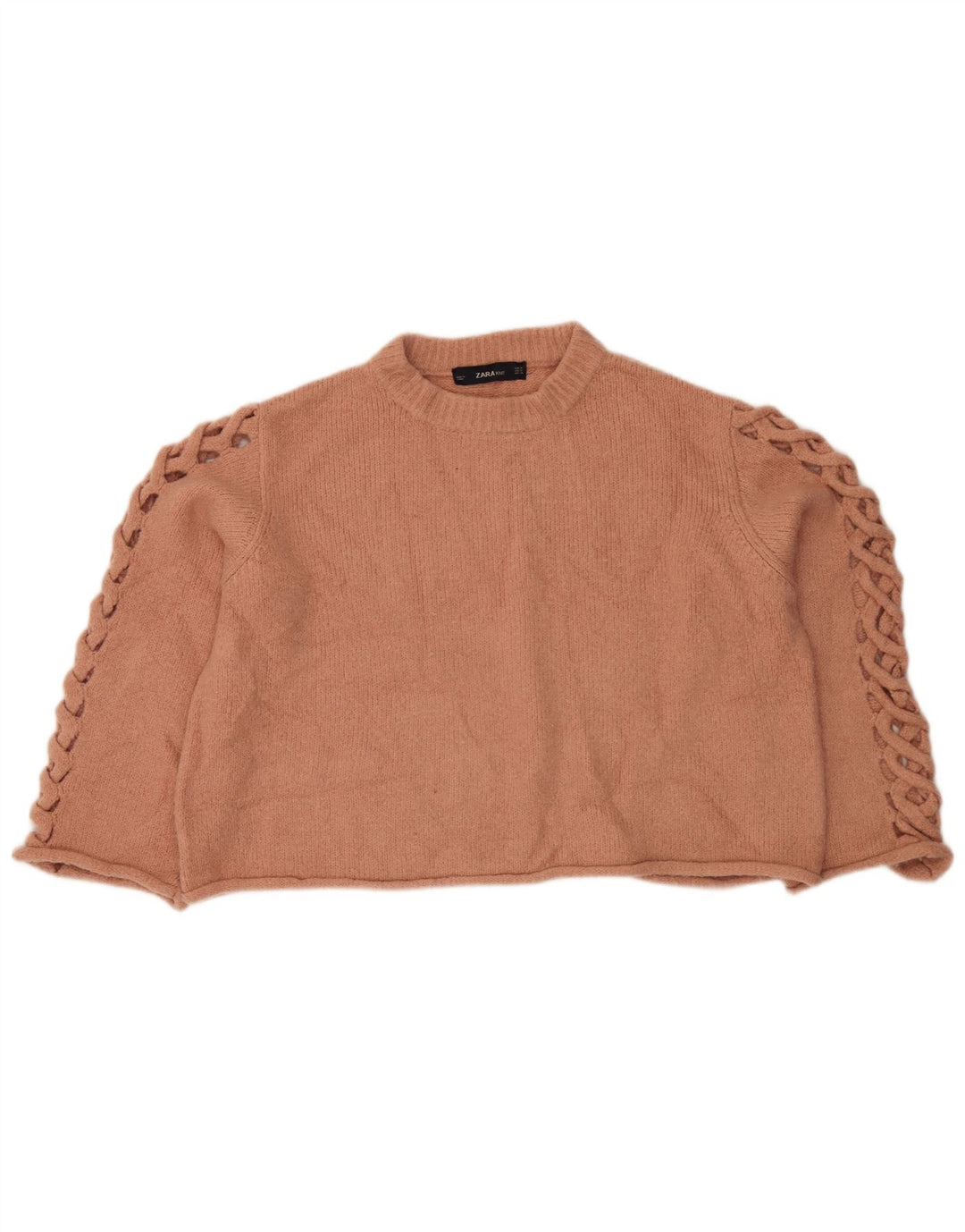 Zara Damen Crop Crew Neck Pullover Pullover UK 12 Mittelorange Polyester