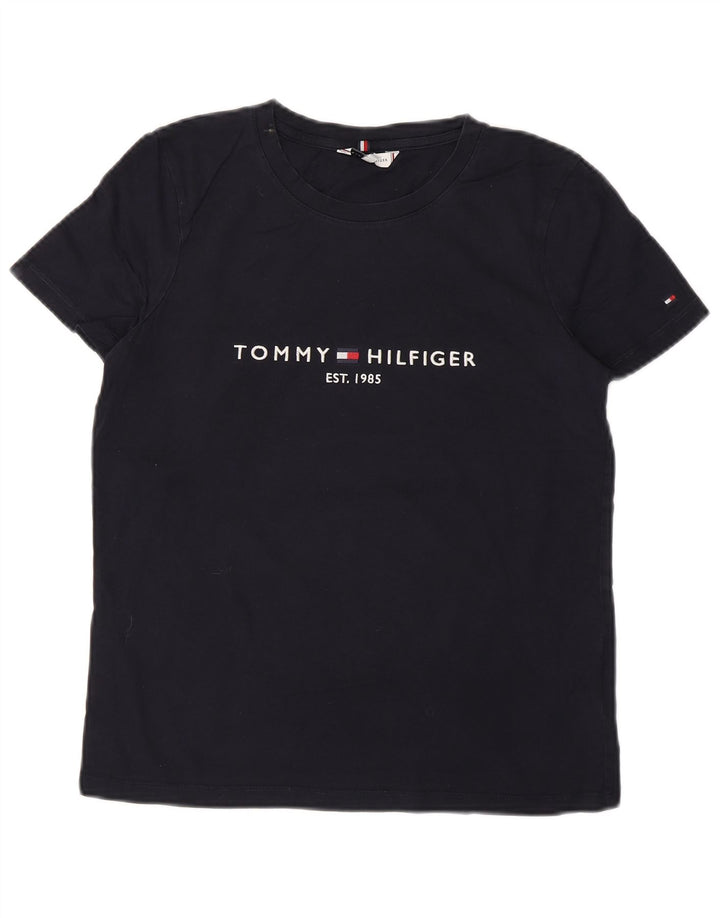 TOMMY HILFIGER Damen Grafik T-Shirt Top UK 12 Medium Marineblau Baumwolle