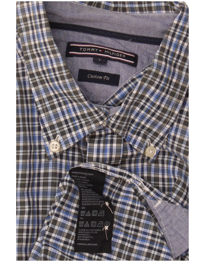 Tommy Hilfiger Herren-Hemd mit individueller Passform, groß, blau kariert, Baumwolle
