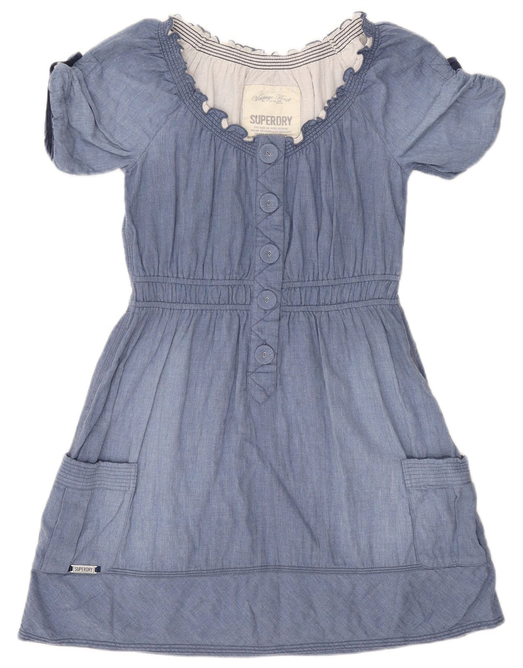 Superdry Damen A-Linien-Kleid UK 14 Mittelblaue Baumwolle