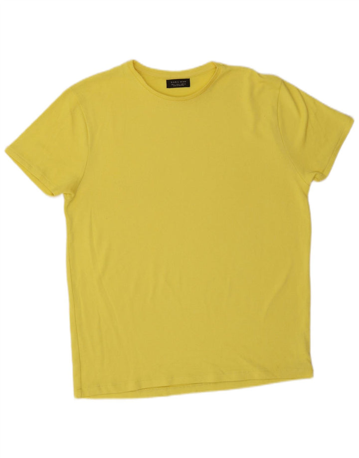 Zara Herren T-Shirt Top Large Gelb Polyester