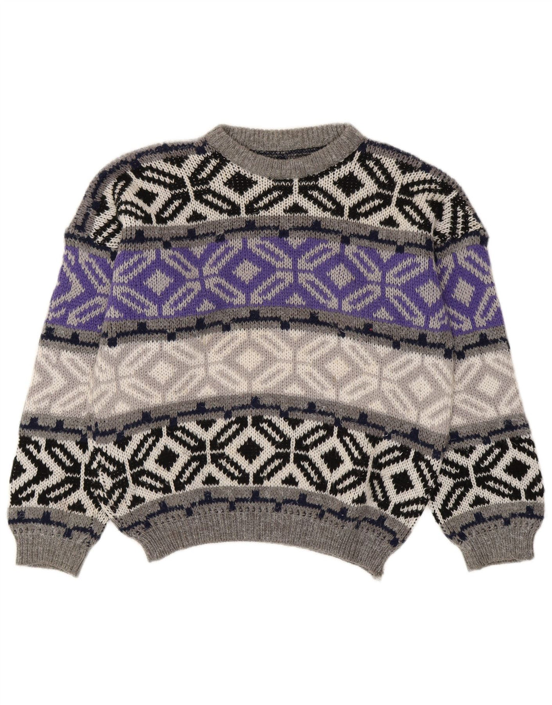 Vintage Herren Rundhalspullover Pullover Small Grey Fair Isle