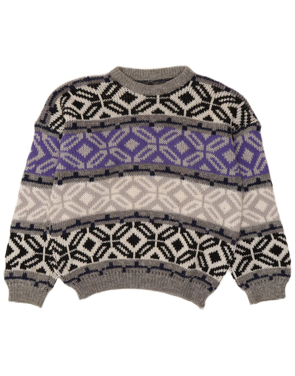 Vintage Herren Rundhalspullover Pullover Small Grey Fair Isle