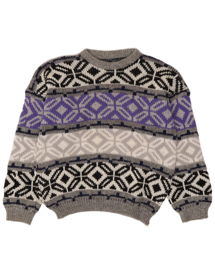 Vintage Herren Rundhalspullover Pullover Small Grey Fair Isle