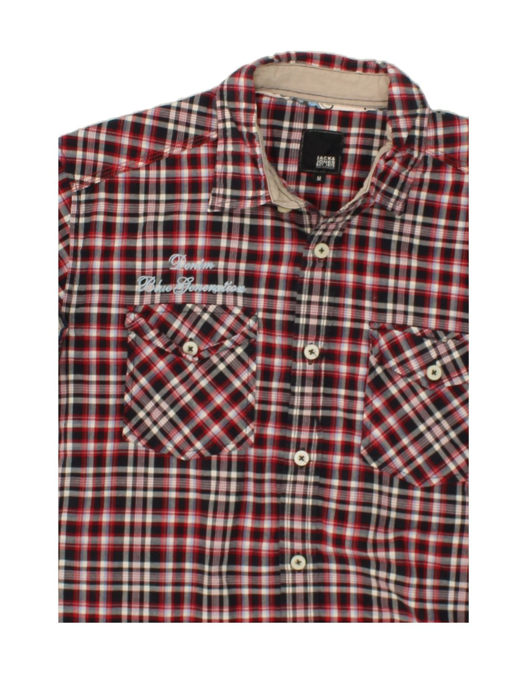 JACK & JONES Mens Graphic Short Sleeve Shirt Medium Red Check Cotton Vintage Jack & Jones and Second-Hand Jack & Jones from Messina Hembry 
