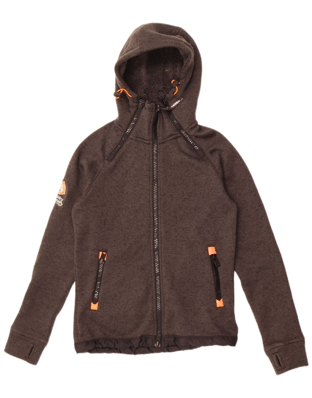 Superdry Herren-Bomberjacke mit Kapuze, UK 36, Größe S, grau geflecktes Polyester