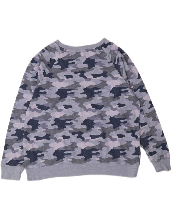 MARKS & SPENCER Womens Crop Sweatshirt Jumper UK 16 Large  Blue Camouflage Vintage Marks & Spencer and Second-Hand Marks & Spencer from Messina Hembry 