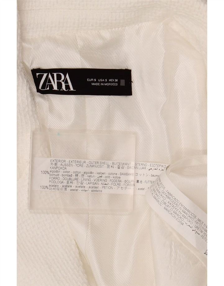 Zweireihiger Blazer für Damen von Zara, Gr. 10, Größe S, weiße Baumwolle
