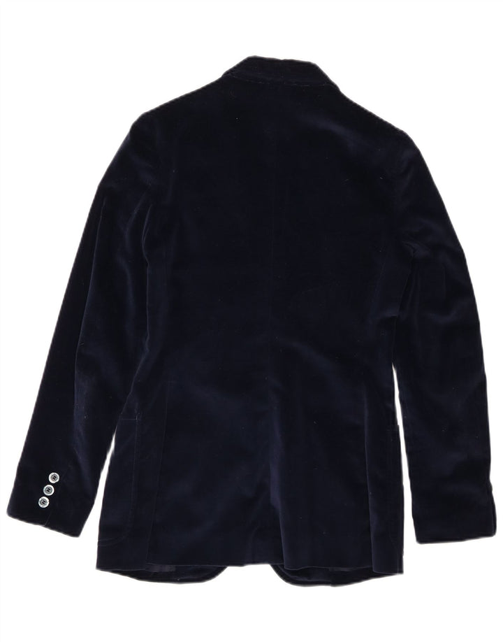 Vintage Damen Samt 2-Knopf-Blazerjacke IT 42 Medium Navy Blue