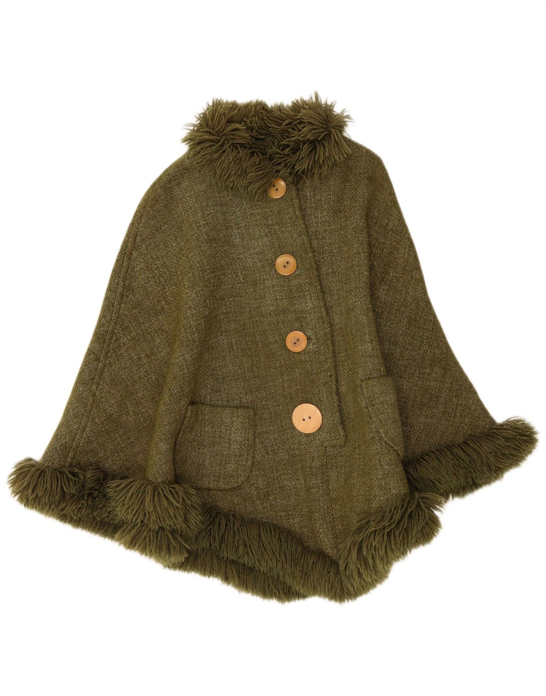 Vintage Damen Poncho Mantel Einheitsgröße Khaki