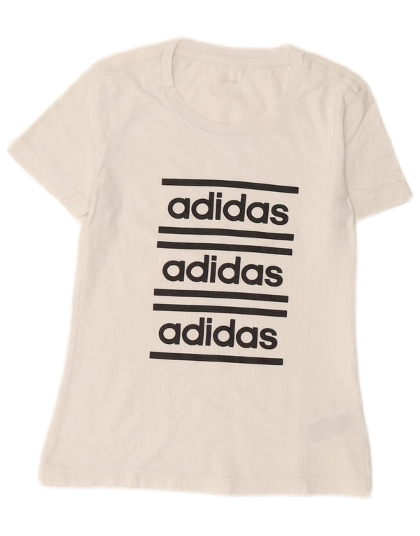 Adidas Damen Grafik T-Shirt Top UK 4 XS Weiße Baumwolle