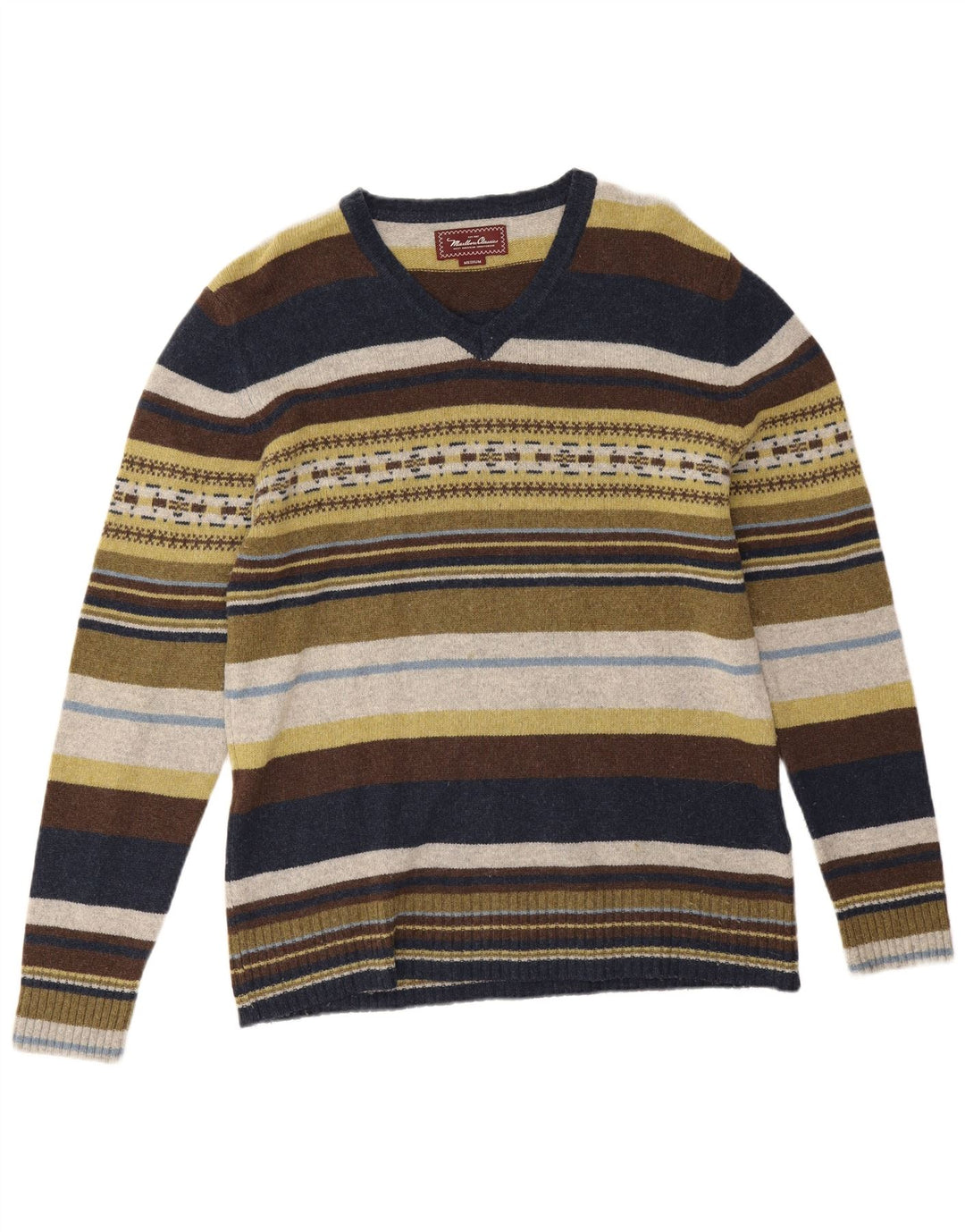 Marlboro Classics Herren-Pullover mit V-Ausschnitt, mittelgroß, mehrfarbig gestreift