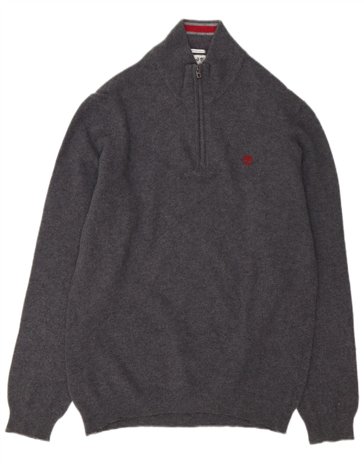 Timberland Herren-Pullover mit Reißverschluss am Hals, große graue Merinowolle