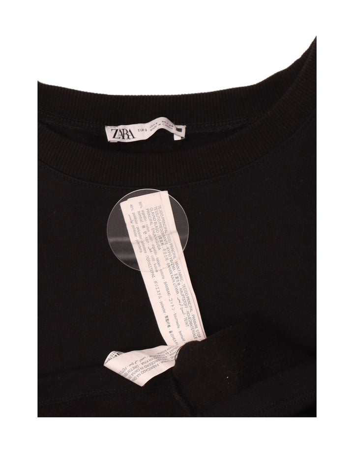 Zara Damen Crop Top Langarm UK 10 Small Schwarz Baumwolle