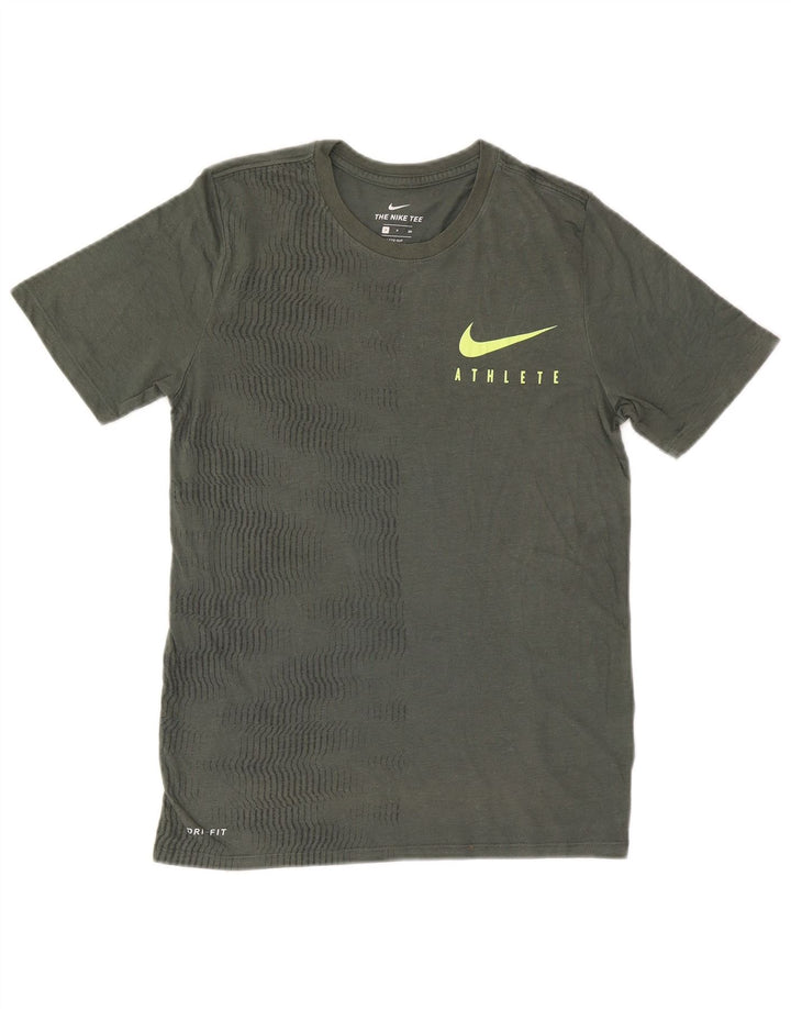 NIKE Herren Dri Fit T-Shirt Top Small Khaki Gestreiftes Polyester