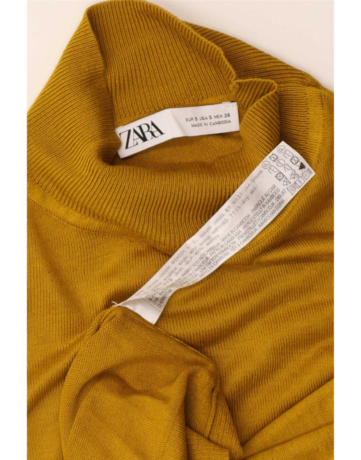 Zara Damen-Pullover mit Rollkragen, übergroß, Gr. 10, klein, gelbe Viskose
