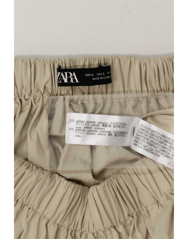 Zara Damen ausgestellter Rock, Größe S, W26, Beige, Polyester