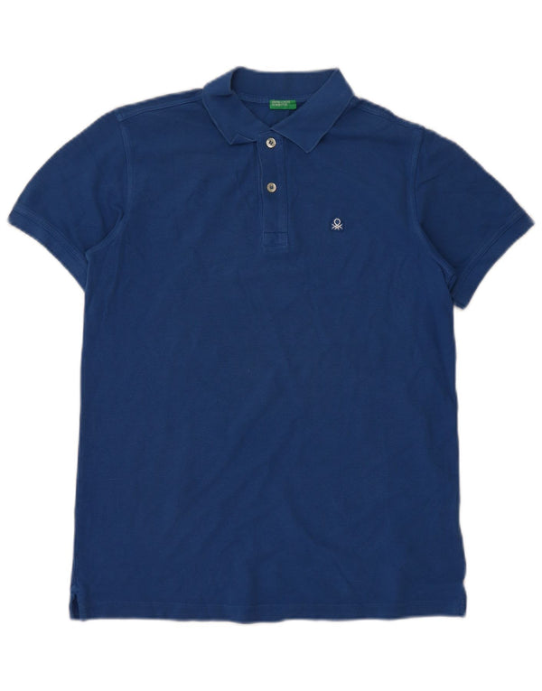 BENETTON Jungen-Poloshirt, 13–14 Jahre, 3XL, blaue Baumwolle