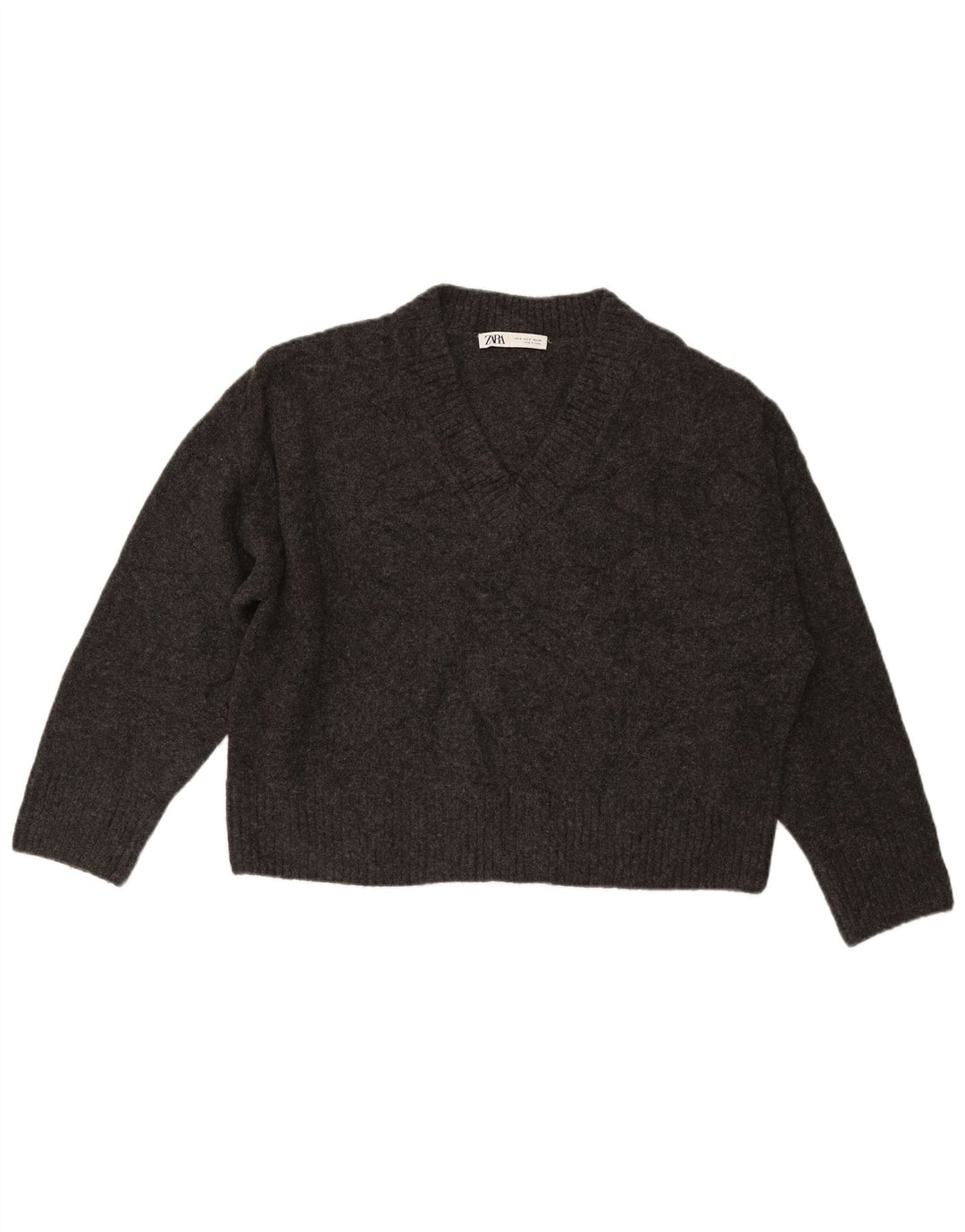 ZARA Damen-Pullover, übergroß, bauchfrei, V-Ausschnitt, Gr. 10, Größe S, Grau