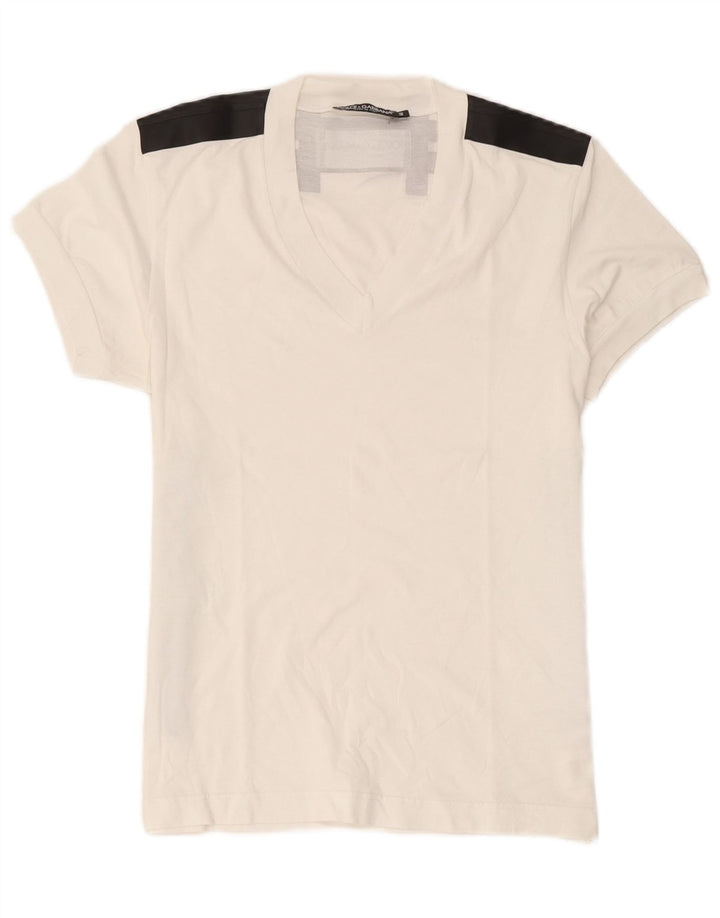 Dolce & Gabbana Damen Grafik-T-Shirt-Oberteil IT 44 Mittelweiß Farbblock