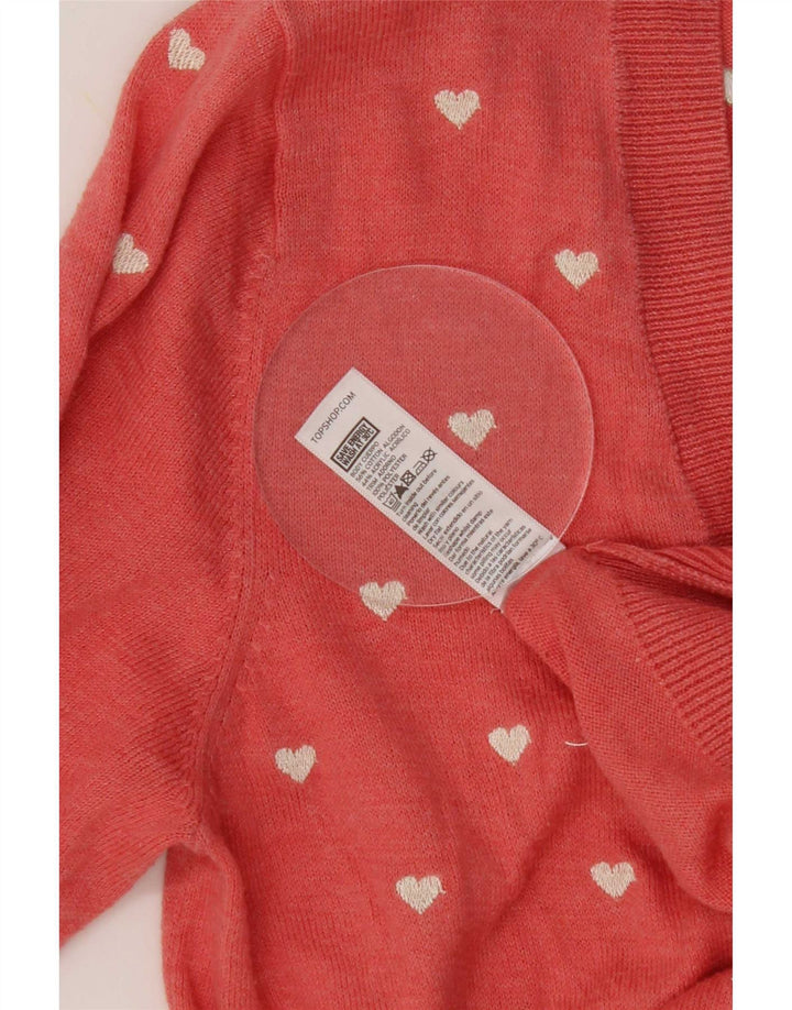 Topshop Damen-Strickjacke mit abstraktem Muster, Gr. 12, Mittelrosa, Herz