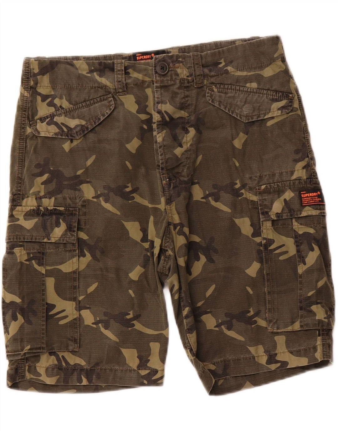 Superdry Herren Cargoshorts W30 Medium Khaki Camouflage Baumwolle