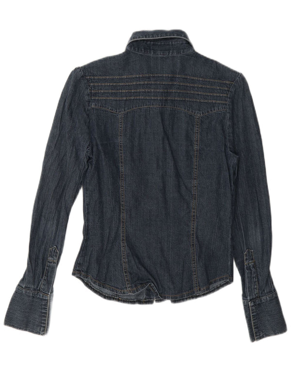 Oasis Damen Jeanshemd UK 8 Small Marineblau Baumwolle
