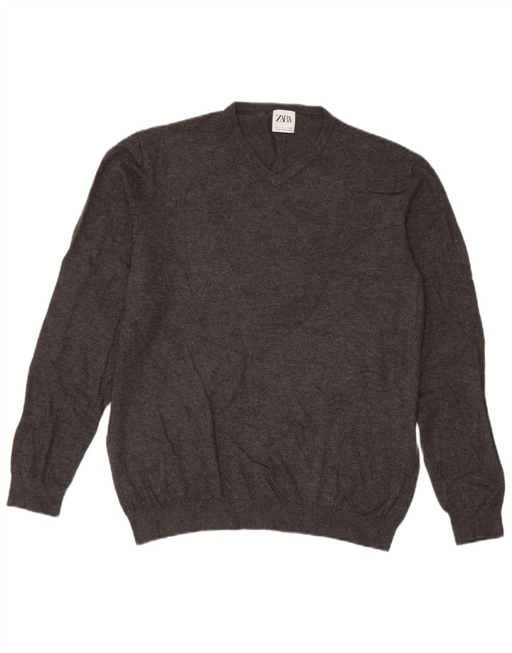 Zara Herren-Pullover mit V-Ausschnitt, Größe L, Grau