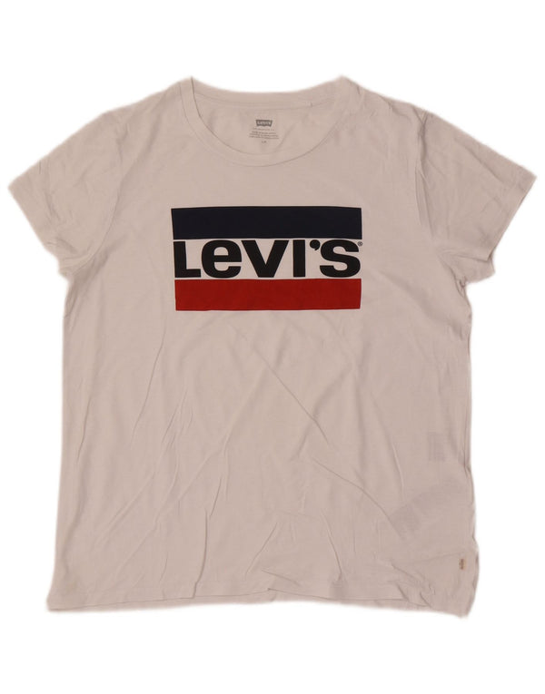 Levi's Damen-T-Shirt mit Grafik, UK 14, Größe L, weiße Baumwolle