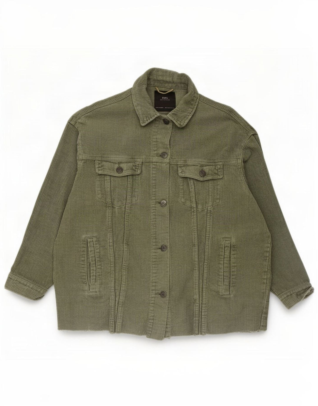 Zara Damen Übergroße Cordjacke UK 10 Small Khaki Baumwolle