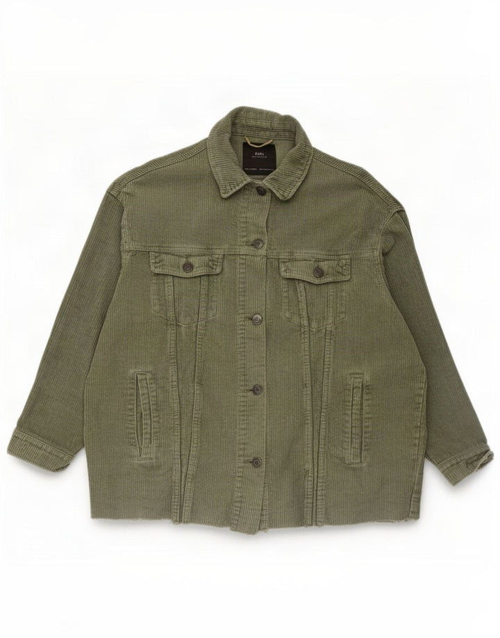 Zara Damen Übergroße Cordjacke UK 10 Small Khaki Baumwolle