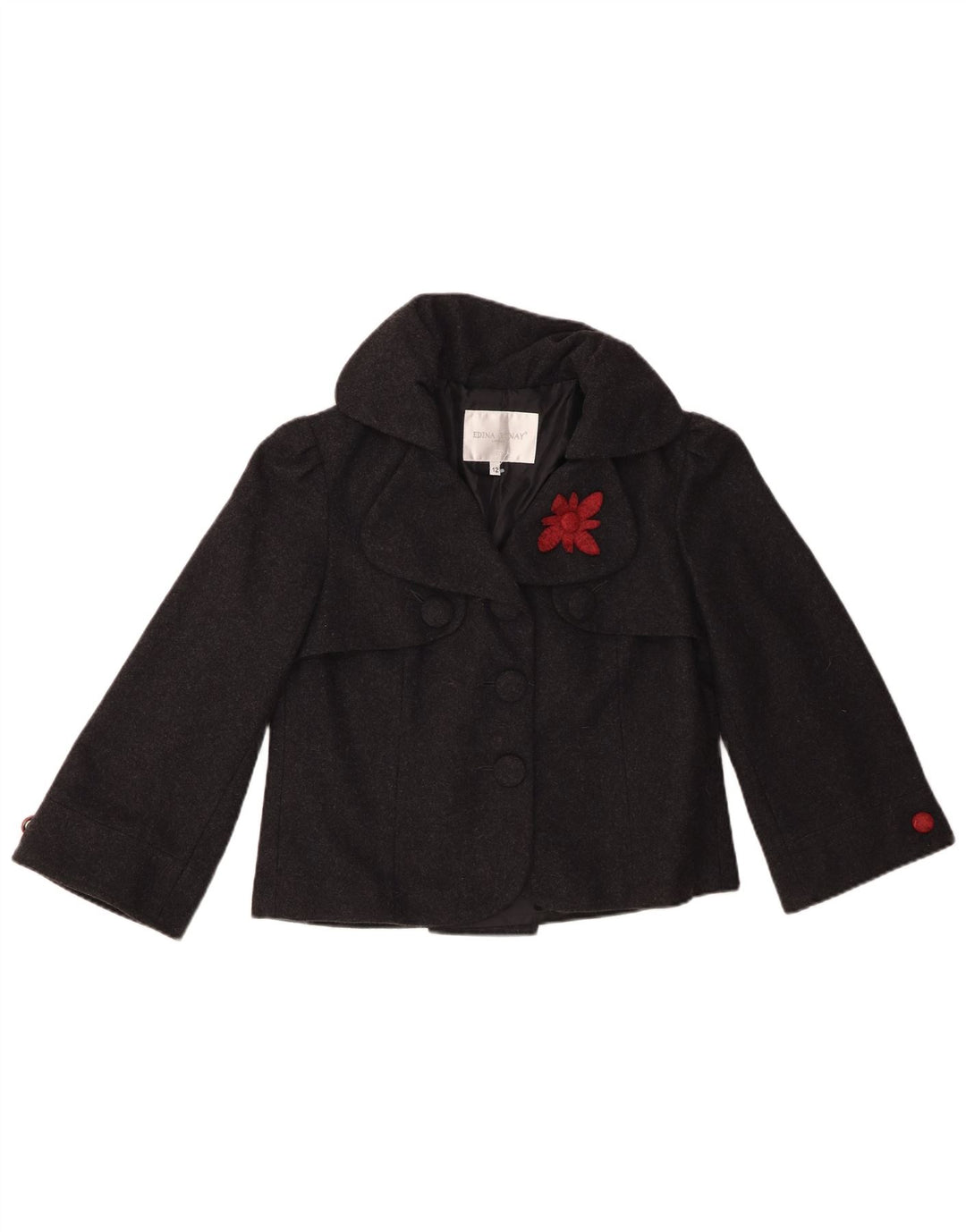 Edina Ronay Damen Crop 3/4 Ärmel Bomberjacke UK 12 Mittelgraue Wolle