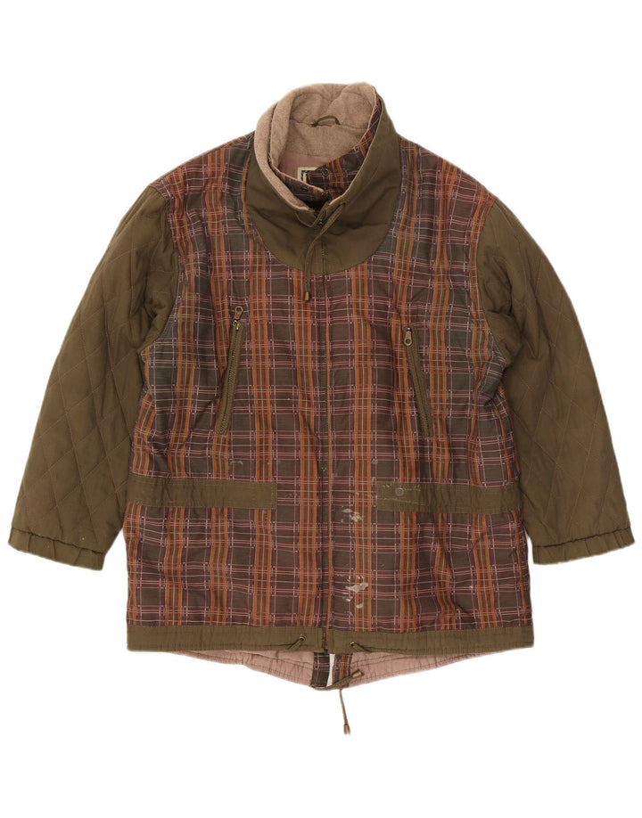 EASY COMFORT Womens Windbreaker Coat UK 16 Large  Khaki Check Polyester