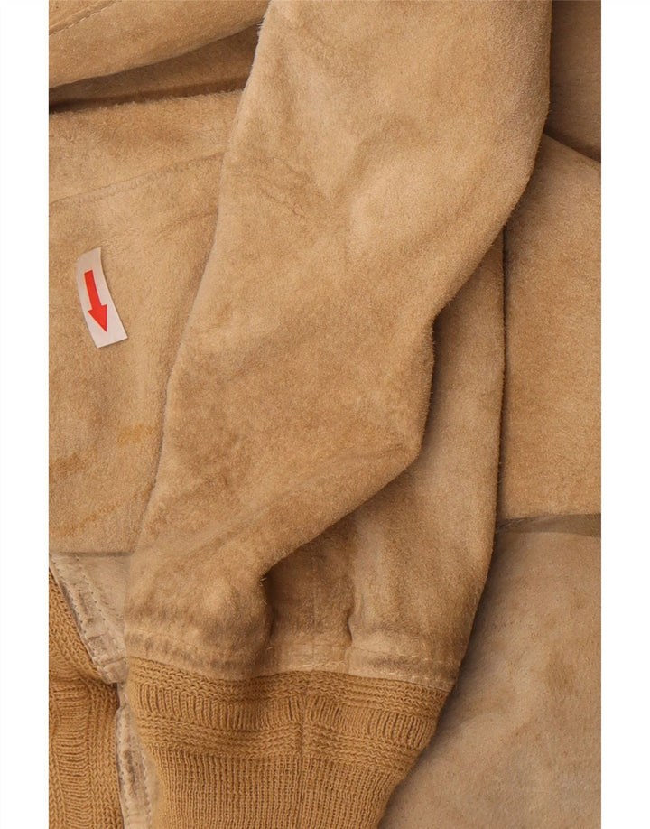 Vintage Damen Wildleder Bomberjacke IT 48 XL Beige