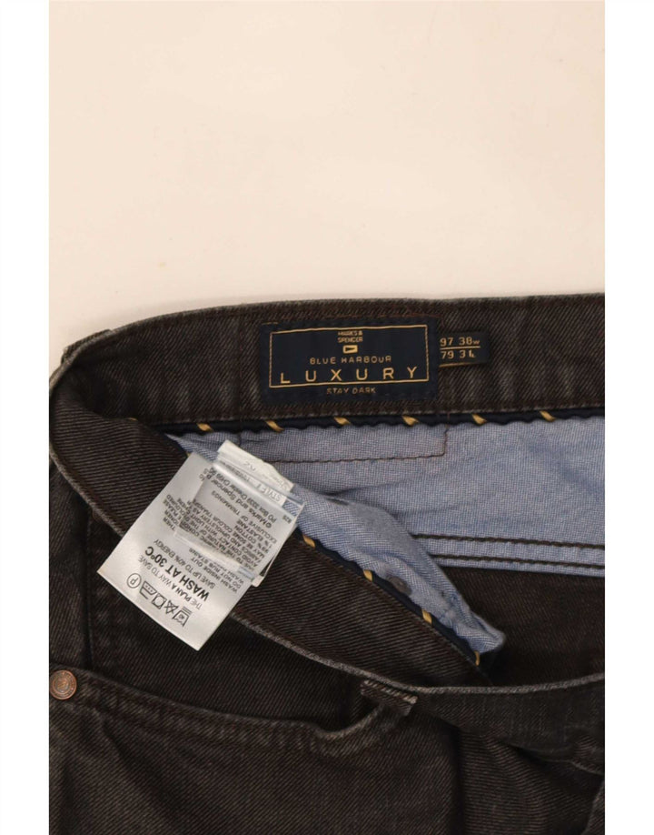 Marks & Spencer Herren Blue Harbor Straight Jeans W38 L31 Schwarze Baumwolle