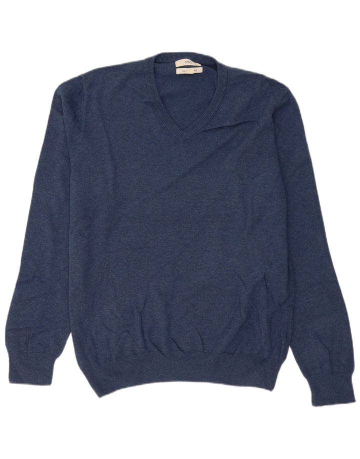 Marks & Spencer Herren-Pullover mit V-Ausschnitt, XL, marineblaue Baumwolle