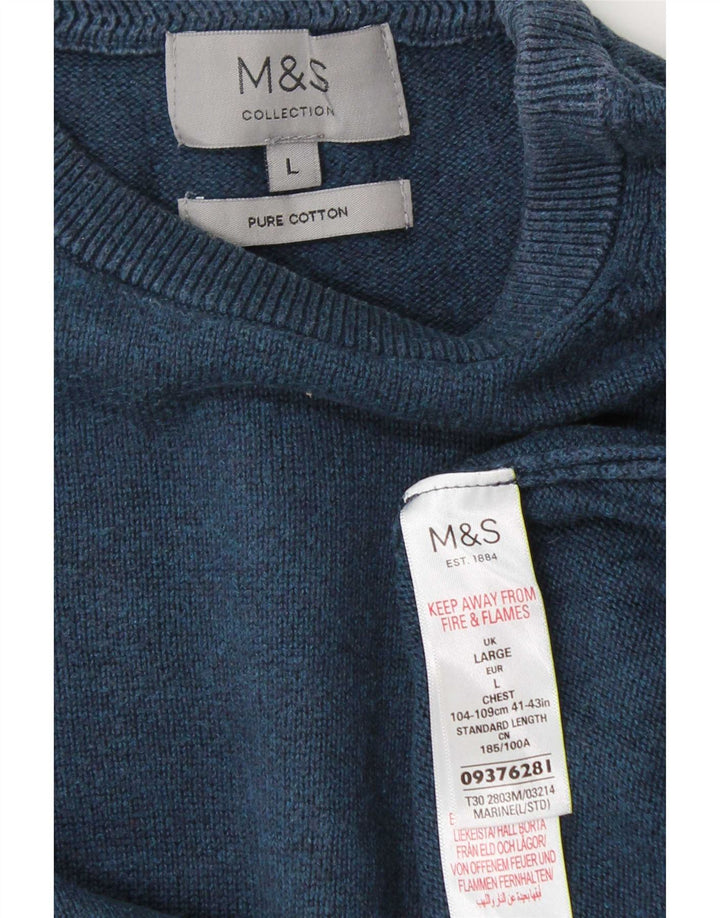 Marks & Spencer Herren-Pullover mit Rundhalsausschnitt, groß, marineblaue Baumwolle