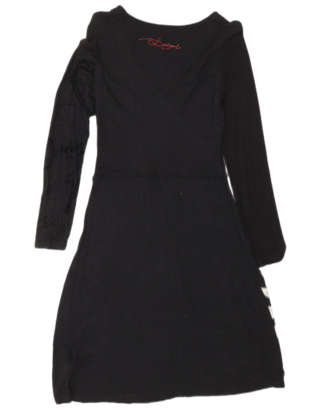Desigual Damen Langarm-Basic-Kleid UK 14 Große schwarze Viskose mit Blumenmuster