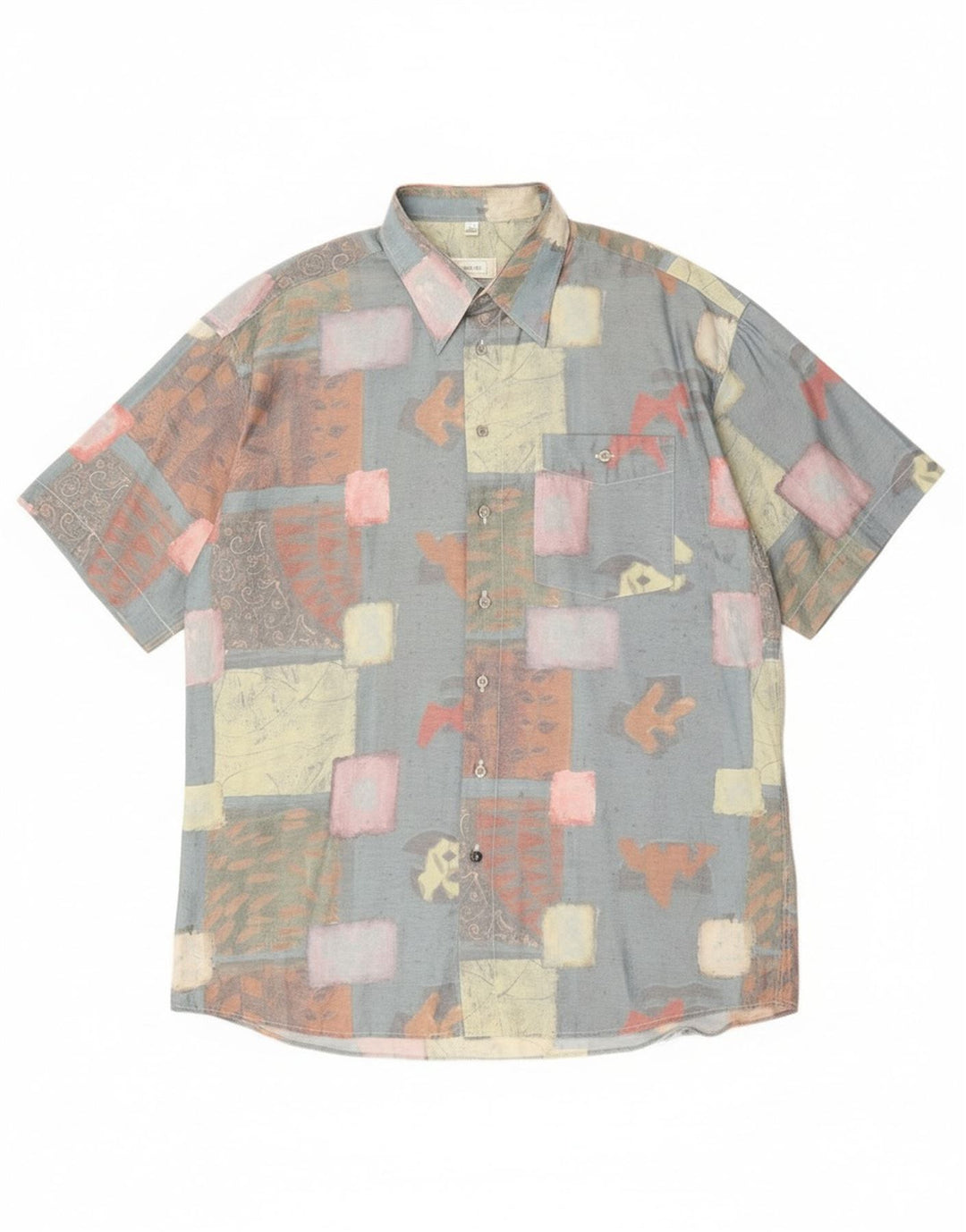 Canda Herren-Kurzarmhemd, Größe 41/42, 16 1/2, großes blaues Patchwork