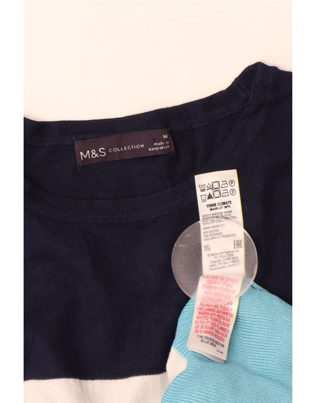 MARKS & SPENCER Damen-Pullover mit U-Boot-Ausschnitt, Gr. 16, Größe L, blau gestreift