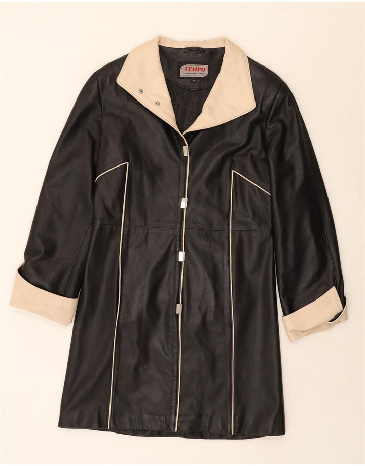 TEMPO Womens Leather Coat IT 38 XS Black Leather Vintage Tempo and Second-Hand Tempo from Messina Hembry 