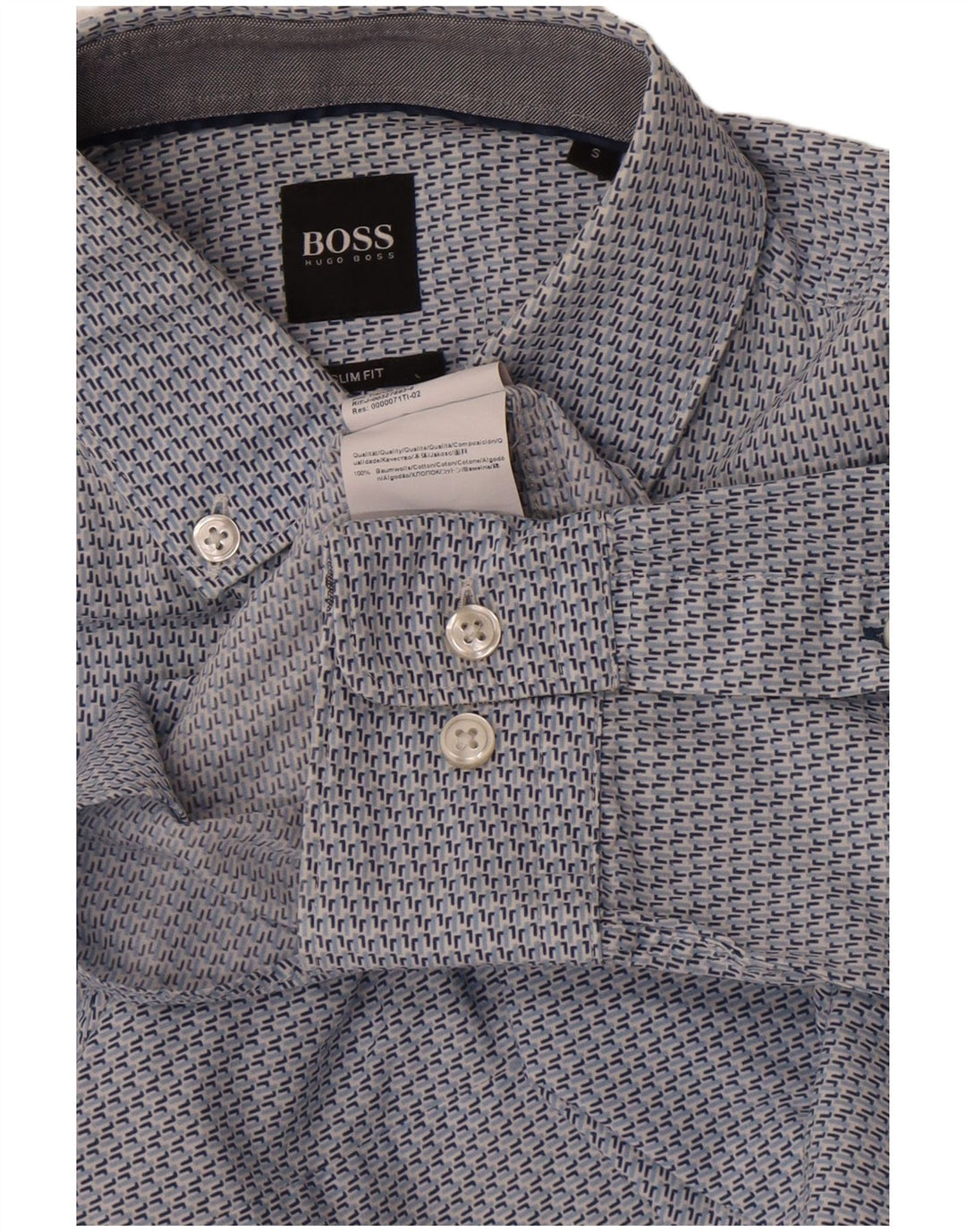 Hugo Boss Herren-Hemd mit abstraktem Muster, schmale Passform, klein, aus blauer Baumwolle