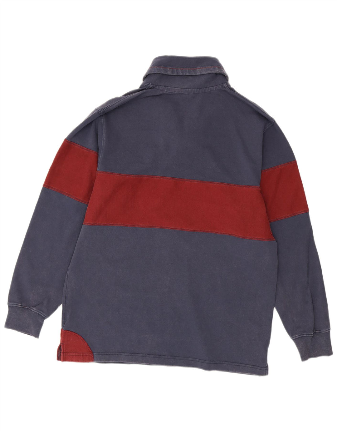 Orvis Herren-Langarm-Poloshirt aus mittelblauer, marineblauer Colourblock-Baumwolle